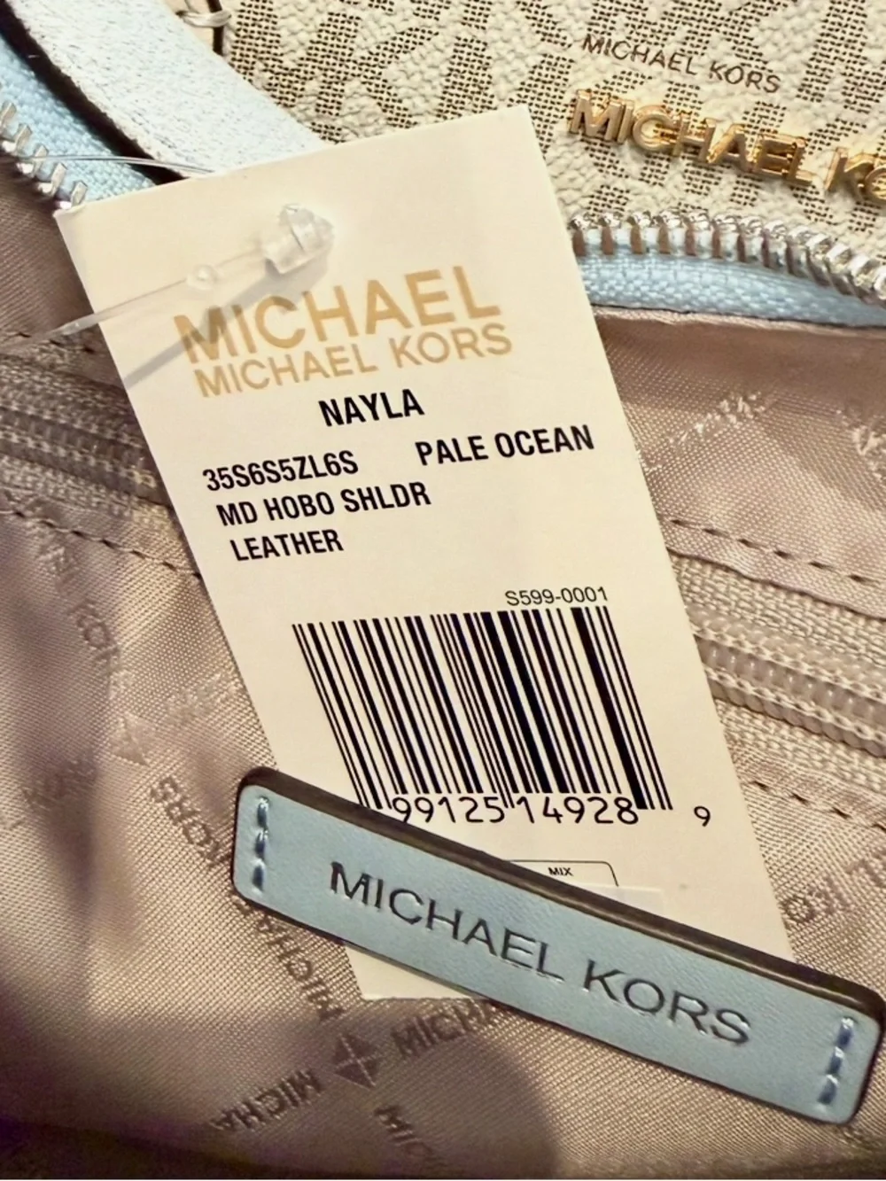 MICHAEL KORS Nayla Medium Suede Hobo Shoulder Bag Pale Blue  NWT